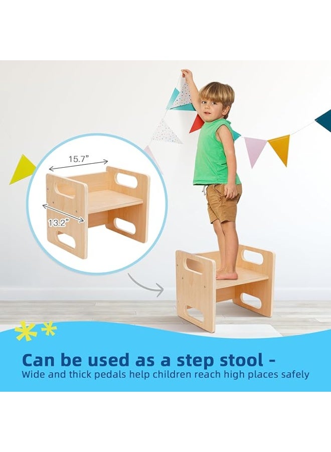 Tooky Toy Montessori Weaning Table and Chair Set, Kids Activity Table and Chair Set with Fence for Read, Play Toys, Snack Time, Step Stool, 1-3 Year Old Kids Montessori Furniture - Image 3